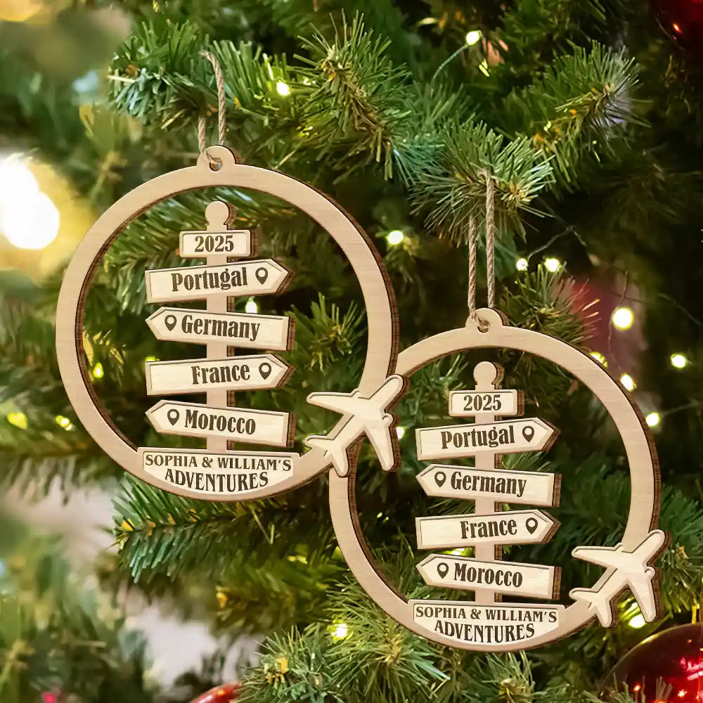 Christmas, Travel, Gift For Couples, Gift For Husband, Gift For Wife, Happy - Travel Couple Goal, Destination Of All Year - Personalized Custom Shaped Wooden Ornament