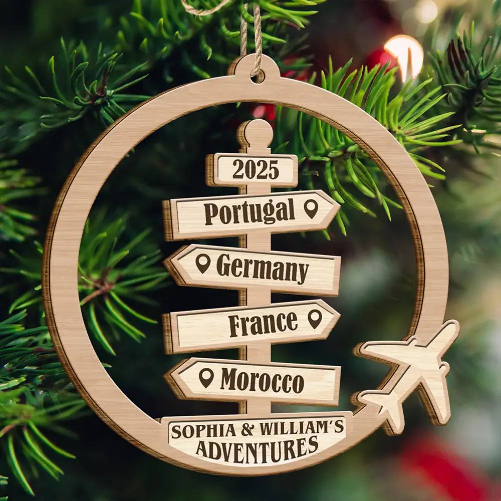 Christmas, Travel, Gift For Couples, Gift For Husband, Gift For Wife, Happy - Travel Couple Goal, Destination Of All Year - Personalized Custom Shaped Wooden Ornament