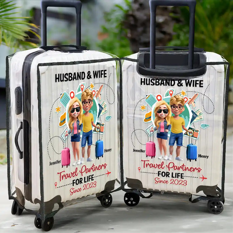 Gift For Couples,Gift For Husband,Gift For Wife,Gift For Men,Gift For Women,Travel,Love - Travel Couple Travel Partners For Life 3D Effect - Personalized Clear Luggage Cover