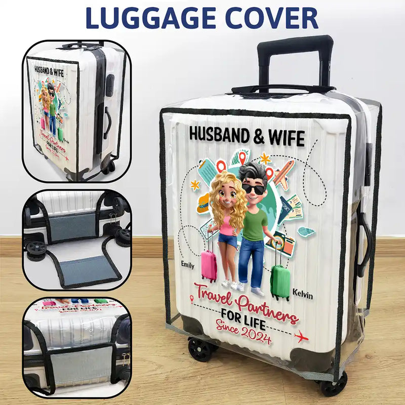 Gift For Couples,Gift For Husband,Gift For Wife,Gift For Men,Gift For Women,Travel,Love - Travel Couple Travel Partners For Life 3D Effect - Personalized Clear Luggage Cover