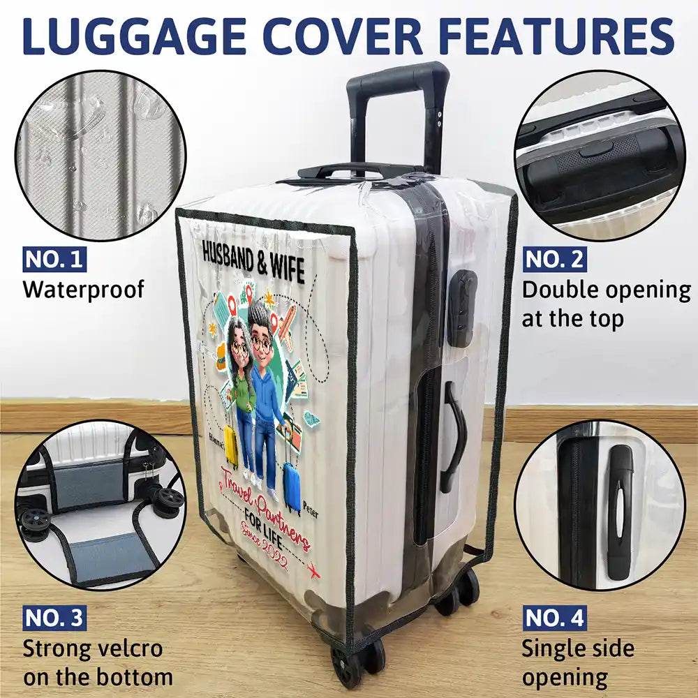 Gift For Couples,Gift For Husband,Gift For Wife,Gift For Men,Gift For Women,Travel,Love - Travel Couple Travel Partners For Life 3D Effect - Personalized Clear Luggage Cover