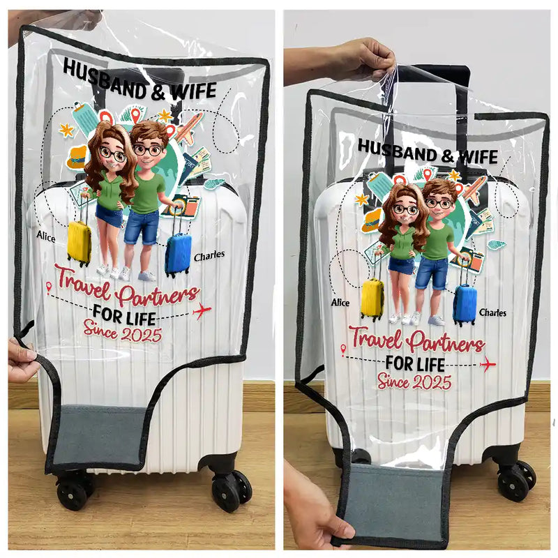 Gift For Couples,Gift For Husband,Gift For Wife,Gift For Men,Gift For Women,Travel,Love - Travel Couple Travel Partners For Life 3D Effect - Personalized Clear Luggage Cover