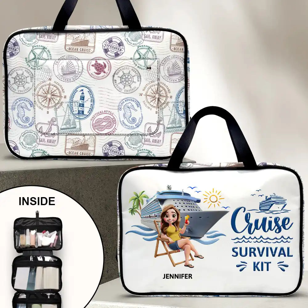 Cruising,Happy,Gift For Yourself,Gift For Women,Travel,Beach,Summer - Travel Cruise Survival Kit - Personalized Toiletry Bag