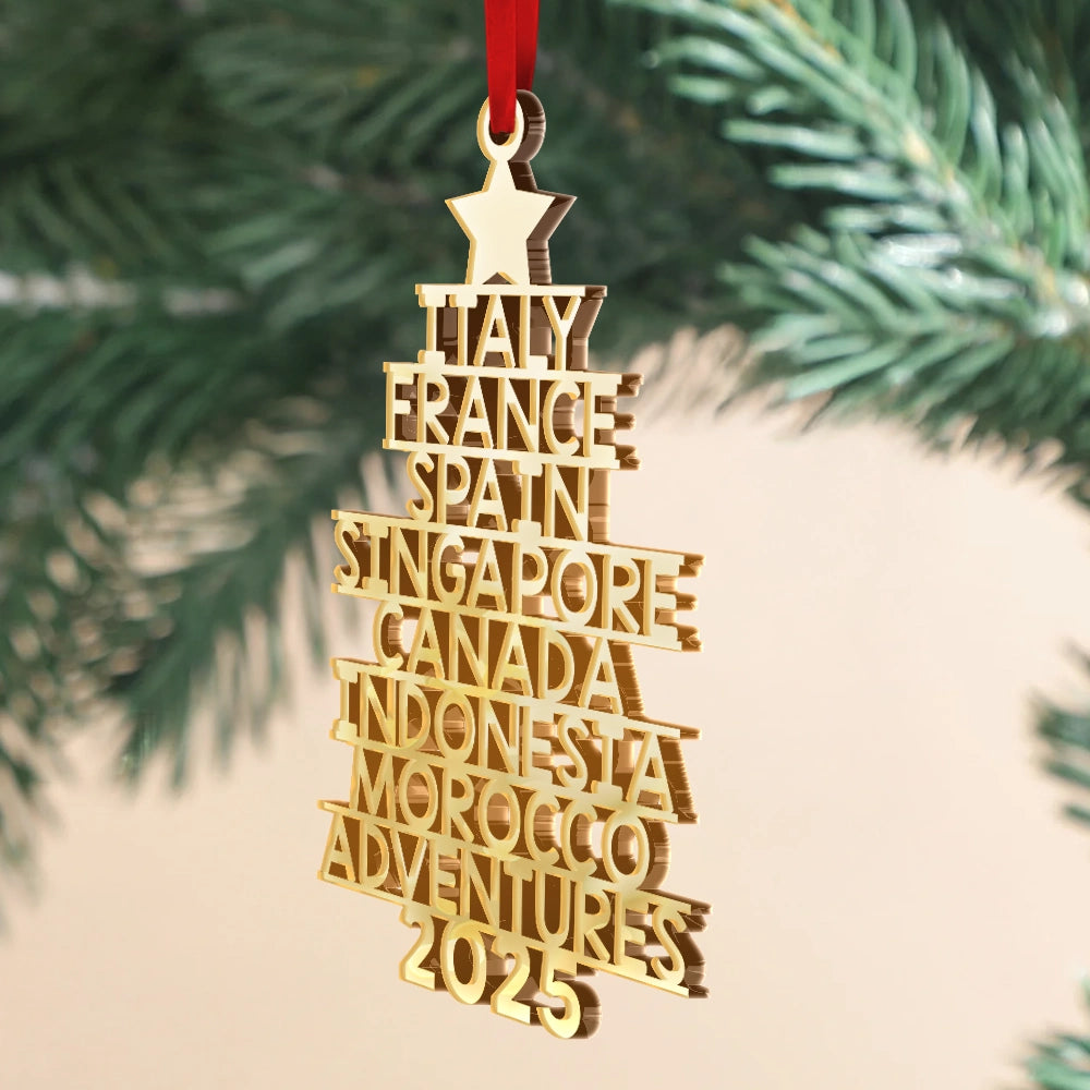 Christmas, Travel, Gift For Yourself, Happy - Travel Goal Destination Of The Year - Personalized DIY Mirror Acrylic Ornament