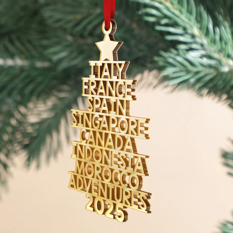 Christmas, Travel, Gift For Yourself, Happy - Travel Goal Destination Of The Year - Personalized DIY Mirror Acrylic Ornament