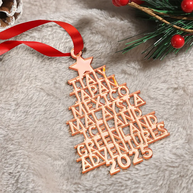 Christmas, Travel, Gift For Yourself, Happy - Travel Goal Destination Of The Year - Personalized DIY Mirror Acrylic Ornament