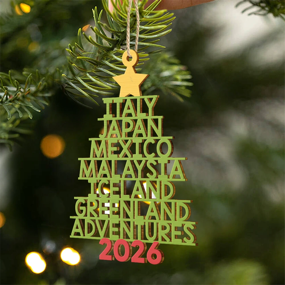 Travel Goal Destination Of The Year Color Version - Personalized Custom Shaped Wooden Ornament