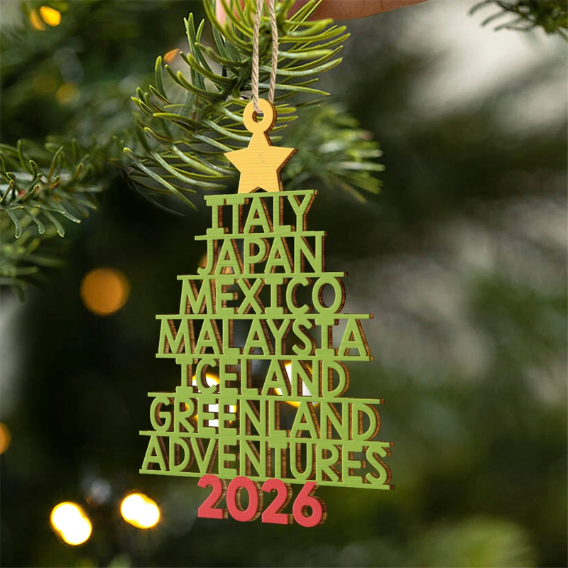 Travel Goal Destination Of The Year Color Version - Personalized Custom Shaped Wooden Ornament
