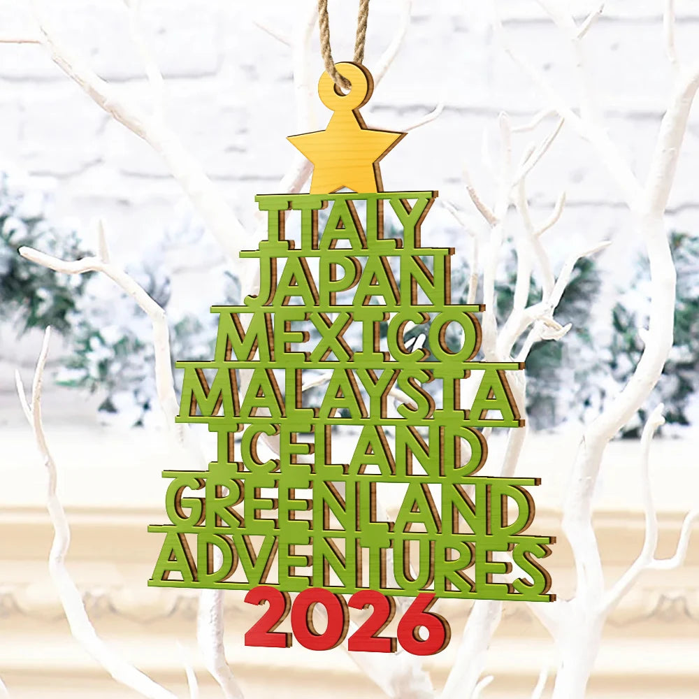 Travel Goal Destination Of The Year Color Version - Personalized Custom Shaped Wooden Ornament