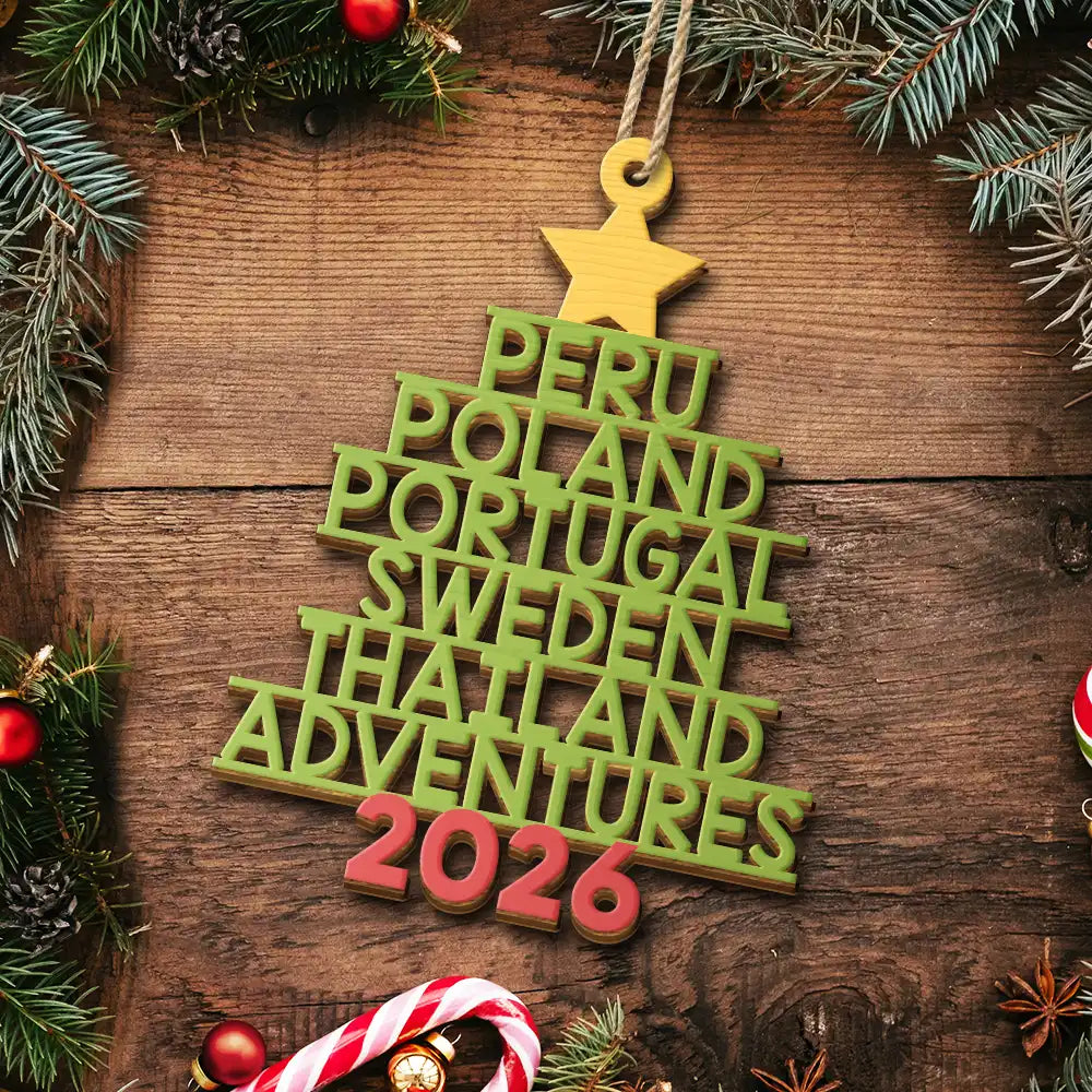 Travel Goal Destination Of The Year Color Version - Personalized Custom Shaped Wooden Ornament