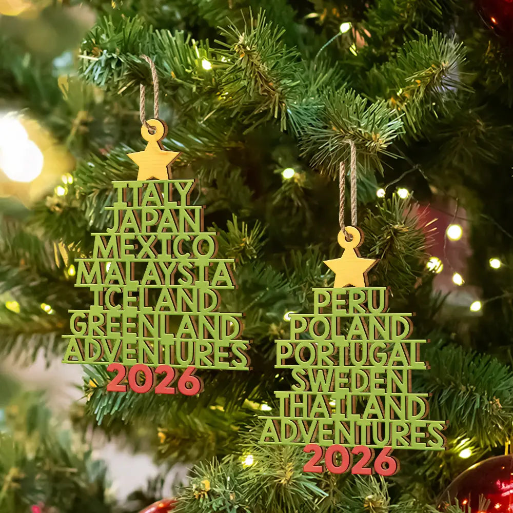 Travel Goal Destination Of The Year Color Version - Personalized Custom Shaped Wooden Ornament