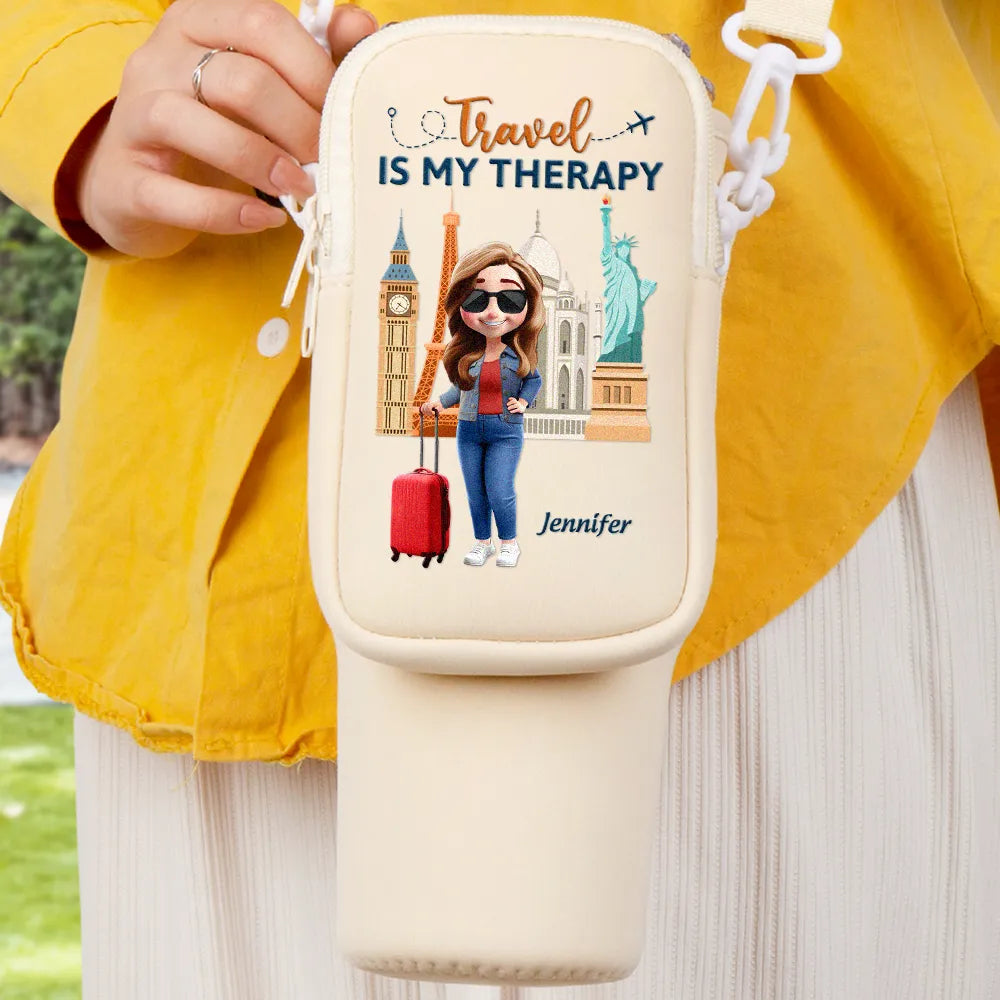 Travel Is My Therapy - Personalized Bottle Carrier Bag