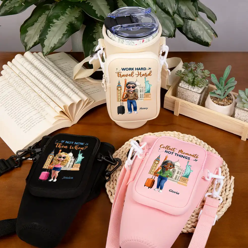 Travel,Gift For Women,Gift For Men,Happy - Travel Is My Therapy - Personalized Bottle Carrier Bag