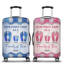 Family,Gift For Couples,Happy - Travel Our First Trip As A Family Of Four Footprints - Personalized Luggage Cover
