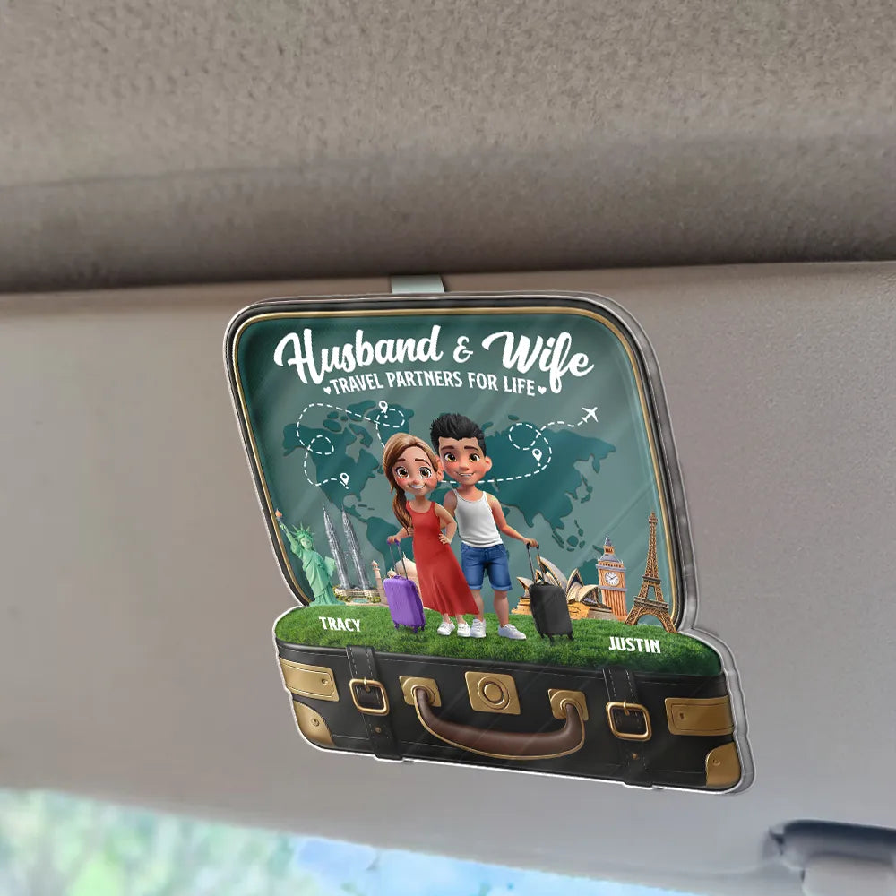 Gift For Couples,Gift For Husband,Gift For Wife,Gift For Boyfriend,Gift For Girlfriend,LGBT,Travel,Love - Travel Partners For Life - Personalized Custom Shaped Acrylic Car Visor Clip