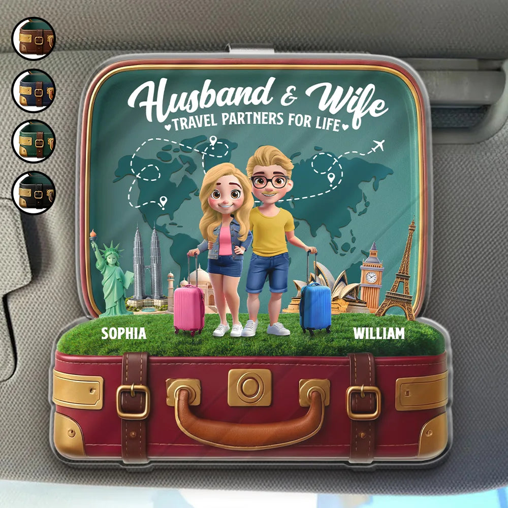 Gift For Couples,Gift For Husband,Gift For Wife,Gift For Boyfriend,Gift For Girlfriend,LGBT,Travel,Love - Travel Partners For Life - Personalized Custom Shaped Acrylic Car Visor Clip