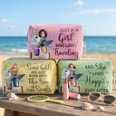 Gift For Yourself, Gift For Women, Summer, Travel, Humorous, Vector - Travelling And She Lived Happily Ever After - Personalized Striped Cosmetic Bag