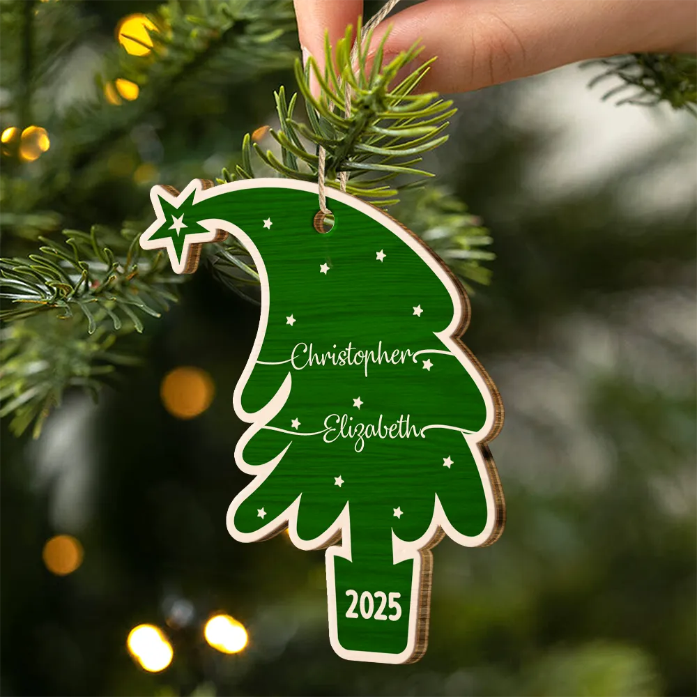 Love,Family,Christmas - Tree With Family Names - Personalized Custom Shaped Wooden Ornament