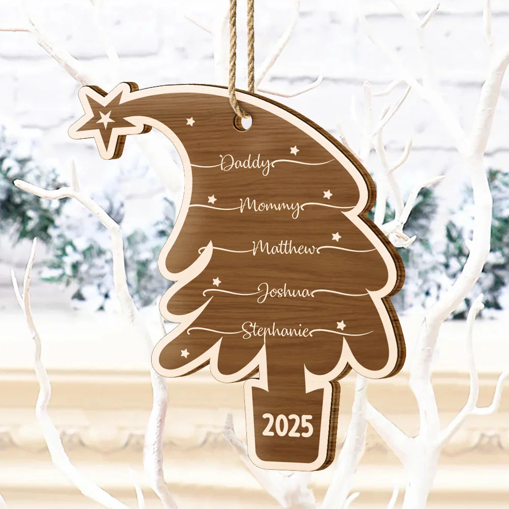Love,Family,Christmas - Tree With Family Names - Personalized Custom Shaped Wooden Ornament