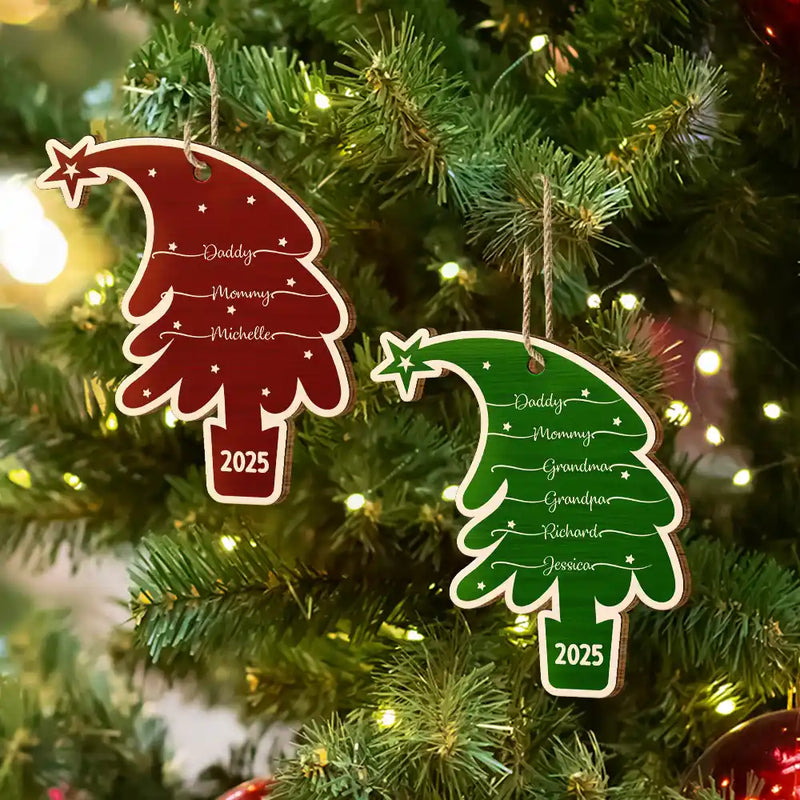 Love,Family,Christmas - Tree With Family Names - Personalized Custom Shaped Wooden Ornament