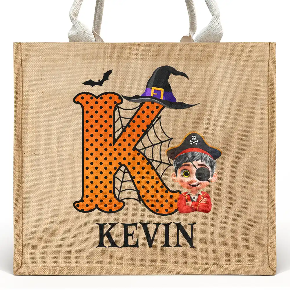 Halloween,Grandpa - Grandkids,Gift For Kids,Happy - Trick Or Treat Kid Monogram Halloween - Personalized Jute Beach Bag