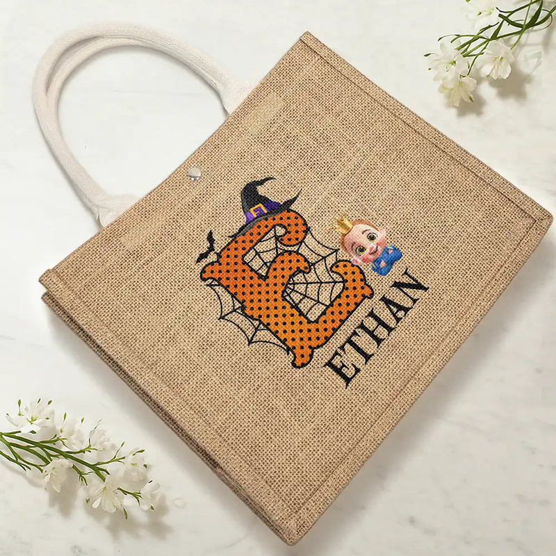 Halloween,Grandpa - Grandkids,Gift For Kids,Happy - Trick Or Treat Kid Monogram Halloween - Personalized Jute Beach Bag