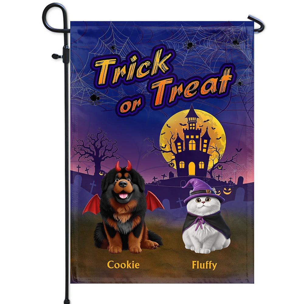 Halloween,Funny,Pet Lovers - Trick Or Treat With Pets In Halloween Costume - Personalized Flag