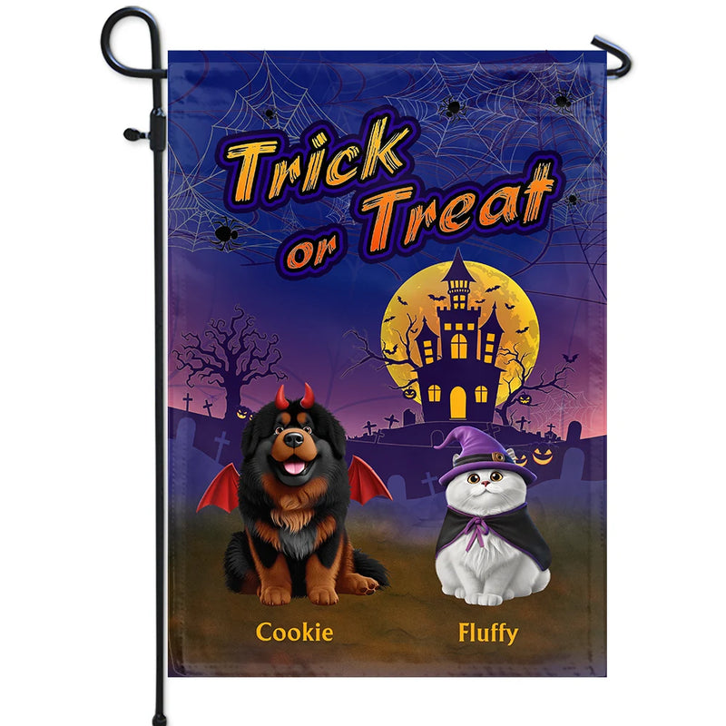 Halloween,Funny,Pet Lovers - Trick Or Treat With Pets In Halloween Costume - Personalized Flag