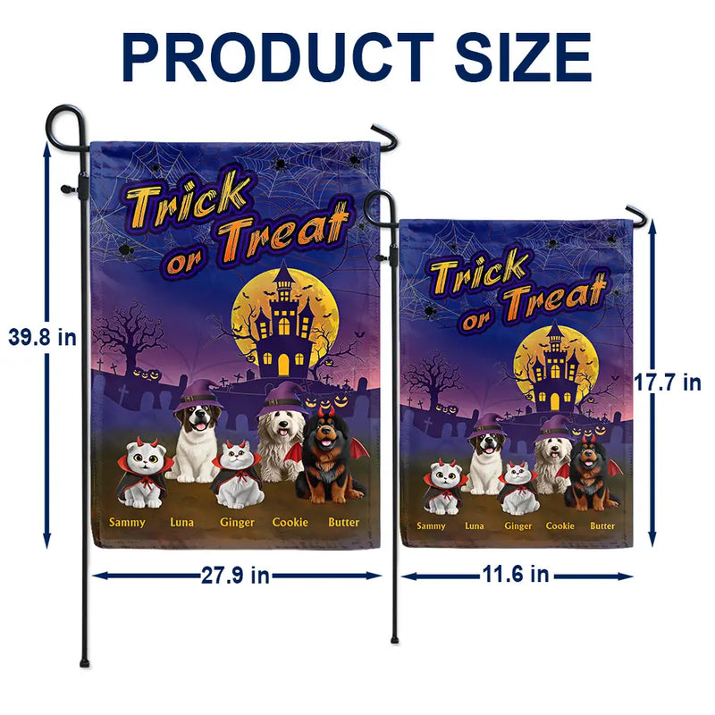 Halloween,Funny,Pet Lovers - Trick Or Treat With Pets In Halloween Costume - Personalized Flag