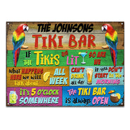 Panneaux métalliques classiques personnalisés horizontaux « Tropical Parrot Tiki Bar » toujours ouverts