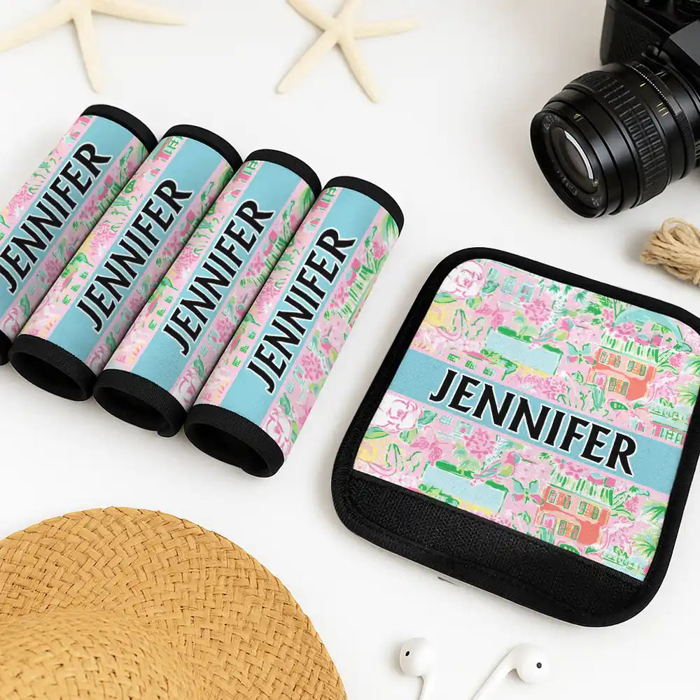 Travel,Happy,Gift For Yourself,Summer - Tropical Pattern Name - Personalized Luggage Handle Wrap