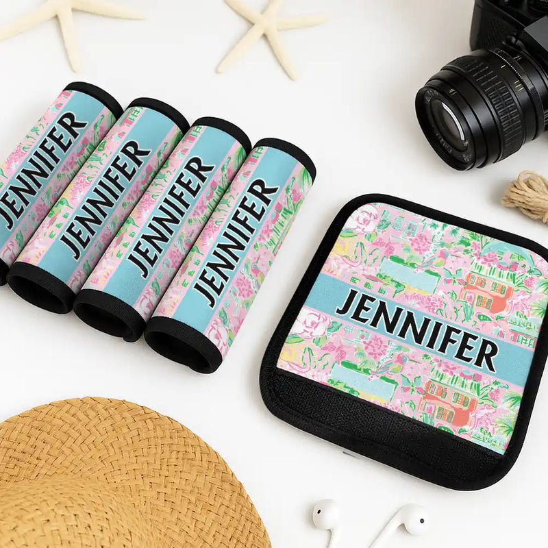 Travel,Happy,Gift For Yourself,Summer - Tropical Pattern Name - Personalized Luggage Handle Wrap