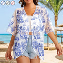 Summer,Gift For Wife,Gift For Girlfriend,Gift For Women,Gift For Yourself,Dog Lovers,Dog Mom,Happy,Cat Lovers,Pet Lovers,Beach - Tropical Toile Dog Cat - Personalized Women Kimono Cardigan