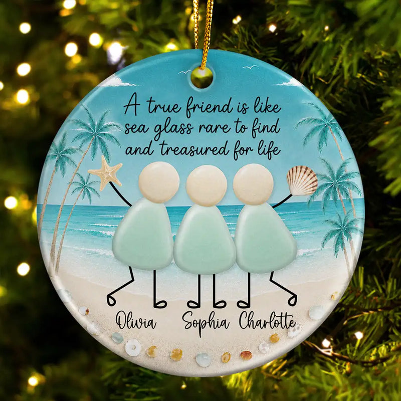 Sentimental, Gift For Bestie, Christmas, Icon - True Friends Are Like Sea Glass Friendship - Personalized Circle Ceramic Ornament