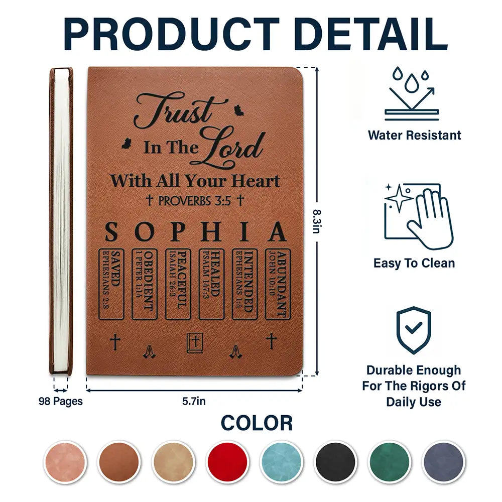 Christmas,Gift For Yourself,Christian - Trust In The Lord With All Your Heart - Personalized Leather Journal