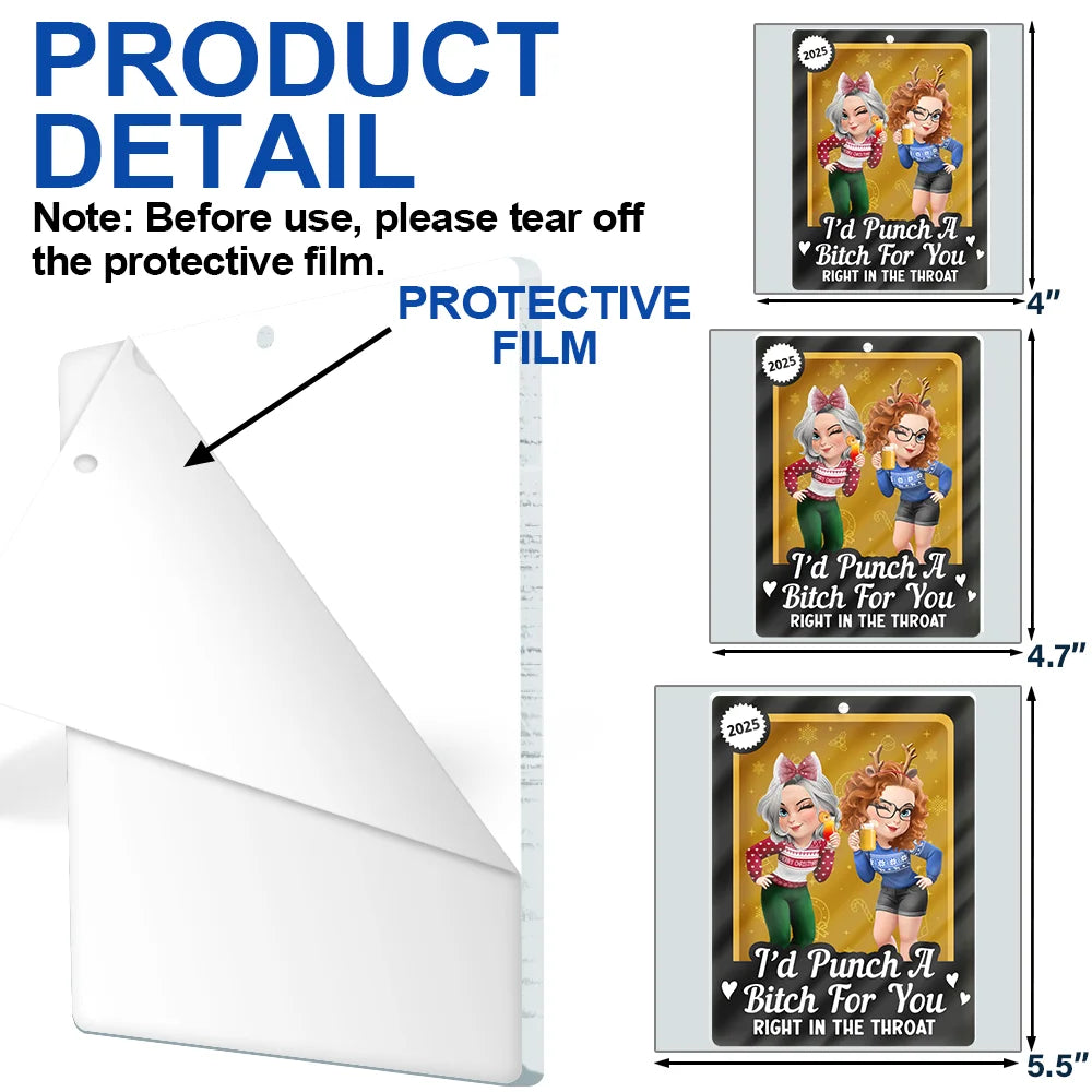 Gift For Bestie,Gift For Sisters,Happy,Christmas - Turban Besties Right In The Throat Toy Box - Personalized Custom Shaped Acrylic Ornament