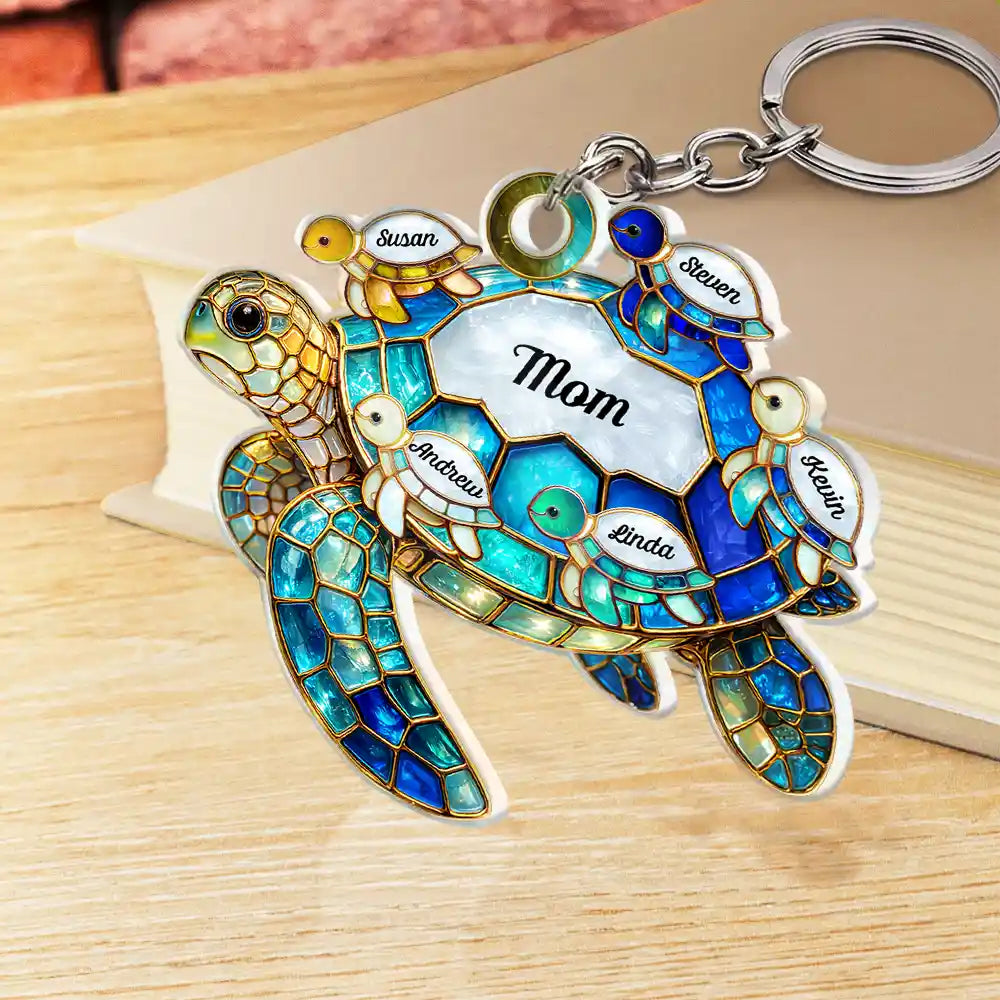 Gift For Grandma,Grandma - Grandkids,Gift For Mother,Beach,Happy - Turtle Stained Glass Mom Grandma - Personalized Acrylic Keychain