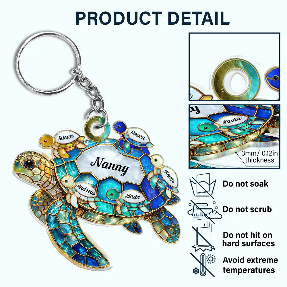 Gift For Grandma,Grandma - Grandkids,Gift For Mother,Beach,Happy - Turtle Stained Glass Mom Grandma - Personalized Acrylic Keychain