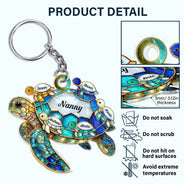 Gift For Grandma,Grandma - Grandkids,Gift For Mother,Beach,Happy - Turtle Stained Glass Mom Grandma - Personalized Acrylic Keychain