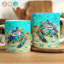 Gift For Grandma,Summer,Grateful,Icon - Turtle First Mom Now Grandma Stained Glass Effect - Personalized White Edge-to-Edge Mug