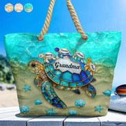 Gift For Grandma, Summer, Adorable, Icon - Turtle Mom Grandma Ocean Theme - Personalized Beach Bag
