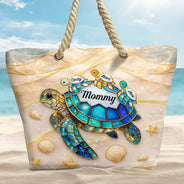 Gift For Grandma, Summer, Adorable, Icon - Turtle Mom Grandma Ocean Theme - Personalized Beach Bag