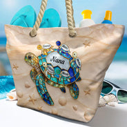 Gift For Grandma, Summer, Adorable, Icon - Turtle Mom Grandma Ocean Theme - Personalized Beach Bag