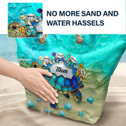 Gift For Grandma, Summer, Adorable, Icon - Turtle Mom Grandma Ocean Theme - Personalized Beach Bag