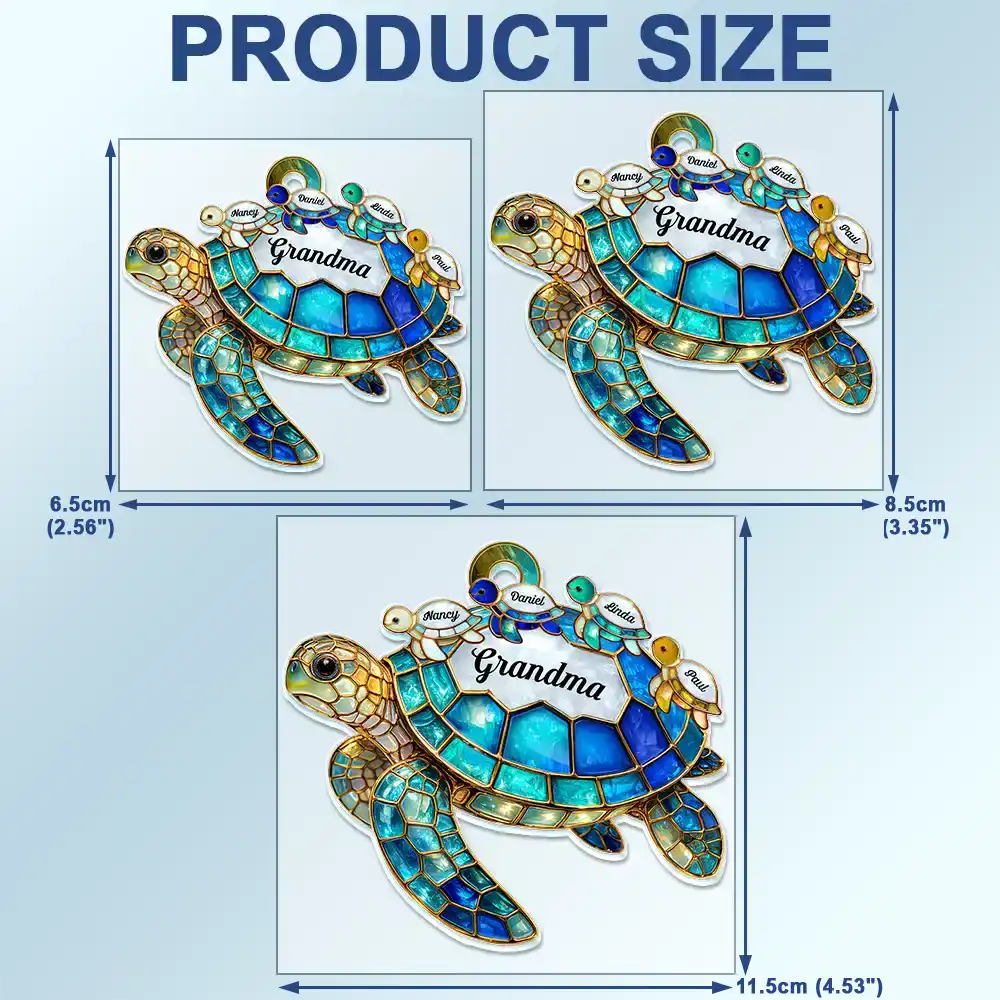 Gift For Grandma,Grandma - Grandkids,Gift For Mother,Beach,Happy,Non-Eng,Icon - Turtle Stained Glass Mum Nanny - Personalised Acrylic Car Hanger