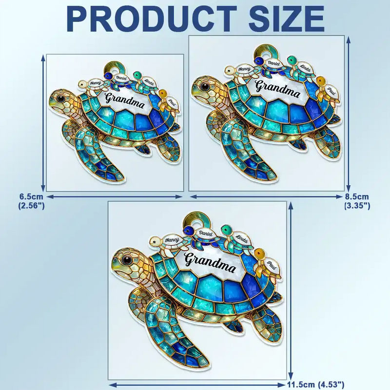 Gift For Grandma,Grandma - Grandkids,Gift For Mother,Beach,Happy,Non-Eng,Icon - Turtle Stained Glass Mum Nanny - Personalised Acrylic Car Hanger