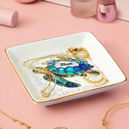 Gift For Grandma, Grandma - Grandkids, Beach, Happy - Turtle Stained Glass Mom Grandma - Personalized Ring Dish