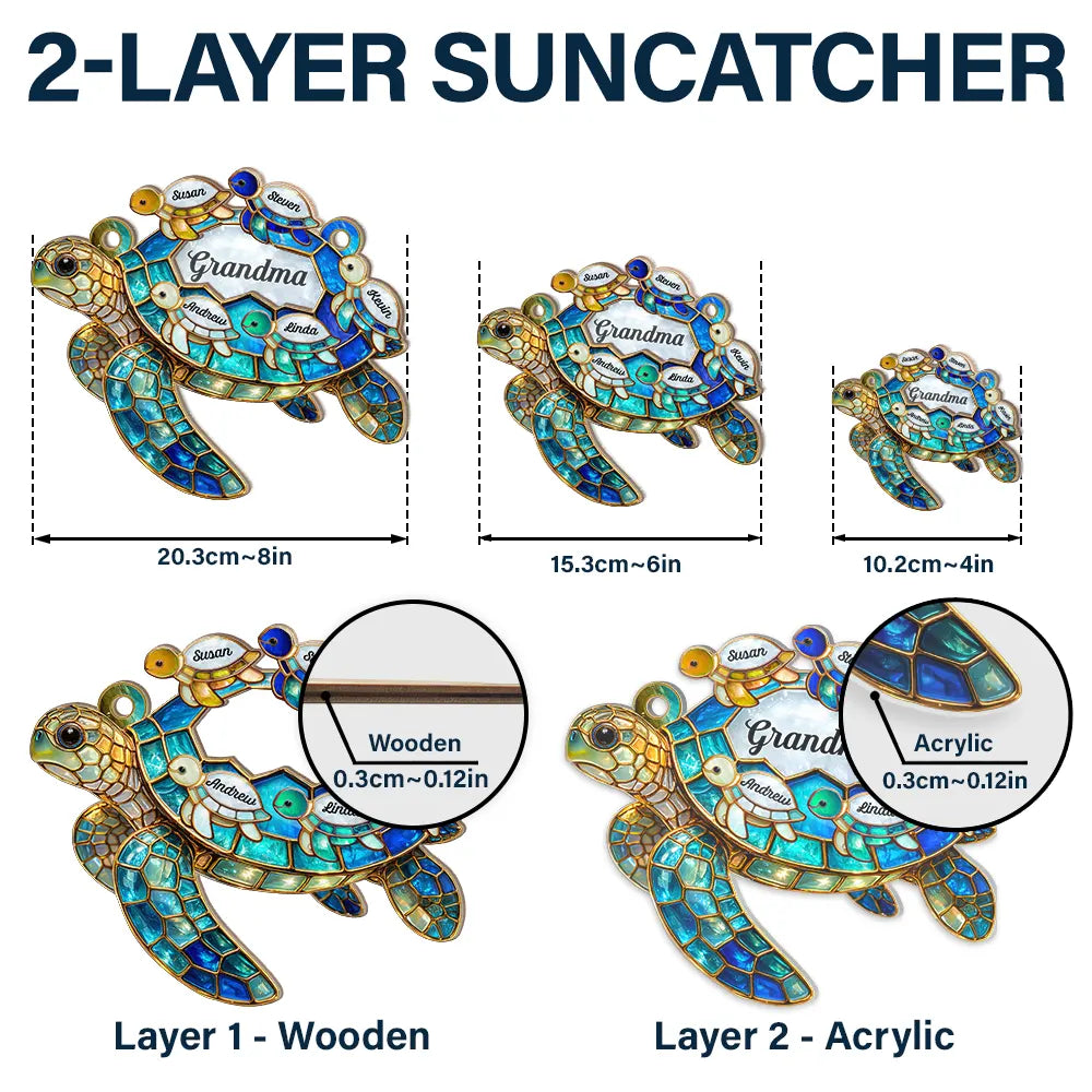 Grandma - Grandkids,Gift For Grandma,Gift For Mother,Happy,Top Market - Turtle Stained Glass Mom Grandma - Personalized Window Hanging Suncatcher Ornament