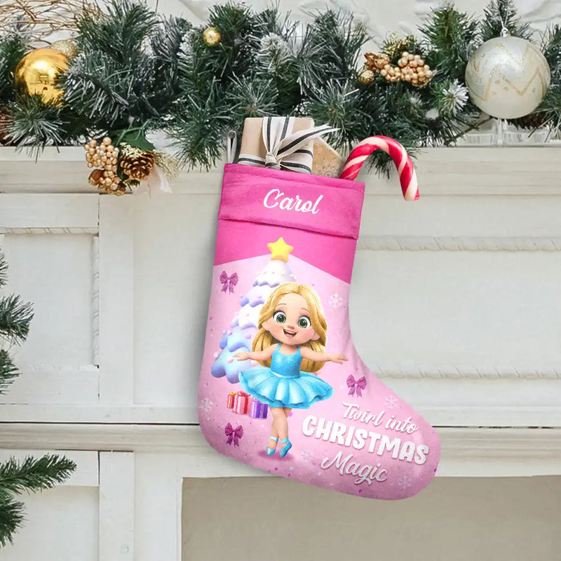 Gift For Kids, Christmas - Twirl Into Christmas Magic - Personalized Christmas Stocking