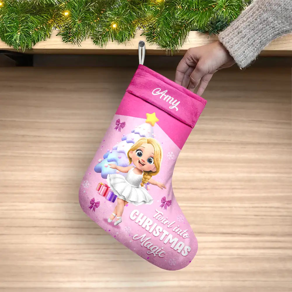 Gift For Kids, Christmas - Twirl Into Christmas Magic - Personalized Christmas Stocking